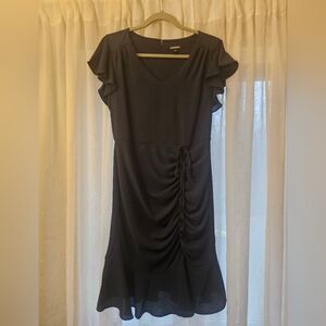 Express Navy Ruched Midi Dress